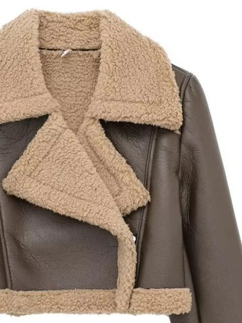 'Josselyn' Faux Fur Cropped Leather Jacket - Celes Fashion